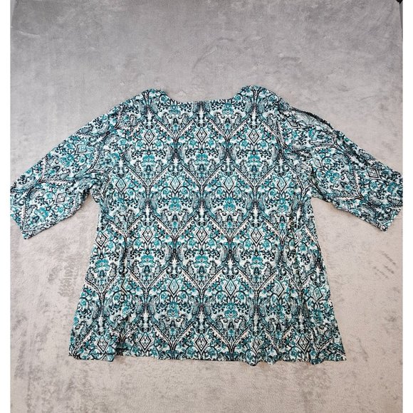 Catherines Top Women's 3X Multicolor Paisley Peek A Boo Shoulder Half Sleeve - Picture 2 of 9